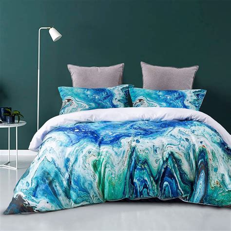 HYPREST Aqua Blue Duvet Cover Set Queen Size,3 Pcs Soft Cooling ...