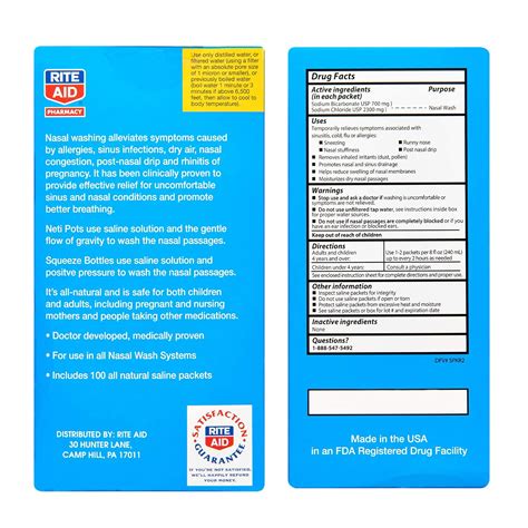Rite Aid Sinus Wash Refill, Individually Wrapped Saline Packets - 100 Count | Sinus Rinse Refill ...