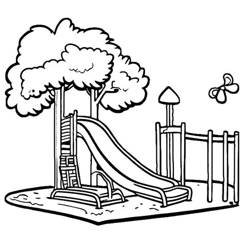 Summer Scene in a Park with Playground Coloring Page · Creative Fabrica