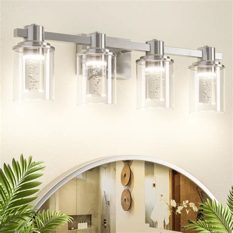 Quntis Brush Nickle Bathroom Lighting Fixtures with 5 Color Mode, 4 ...