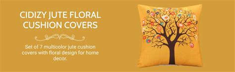 Buy CIDIZY Jute Floral Print Cushion Cover, 16 X 16 Inch, Set of 7 ...