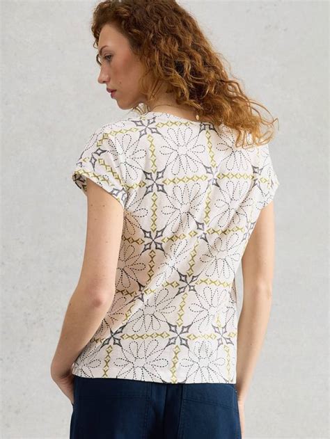 White Stuff Nelly Notch Neck Floral T-Shirt, White