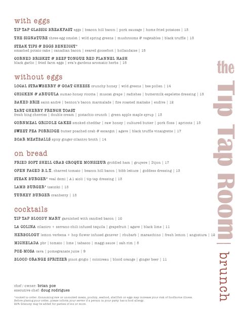 Tip Tap Room Has All New Menus - Boston Magazine