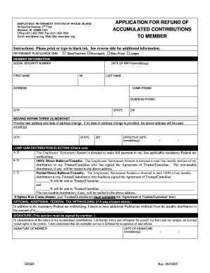 Rhode Island Retirement Contribution Refund Application - Blank ...