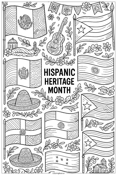 A Collage Of Flags For Hispanic Heritage Month Coloring Page (Free PDF ...