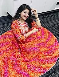 rytras Women's Cotton Printed Anarkali Embroidery Kurti(Red & Orange,S ...