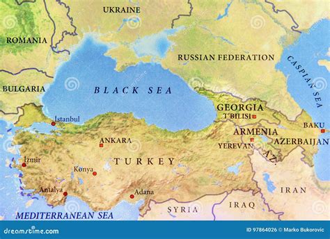 Geographic Map of Turkey with Important Cities and Black Sea Stock ...