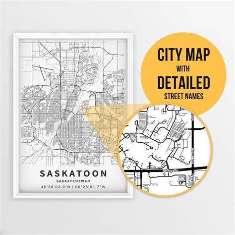 Printable Map of Saskatoon, Saskatchewan, Canada With Street Names - Instant Download  City Map ...