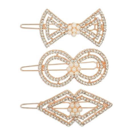 Buy Accessher Set of 3 Rose Gold Toned Rhinestone & Pearl Studded Hair ...