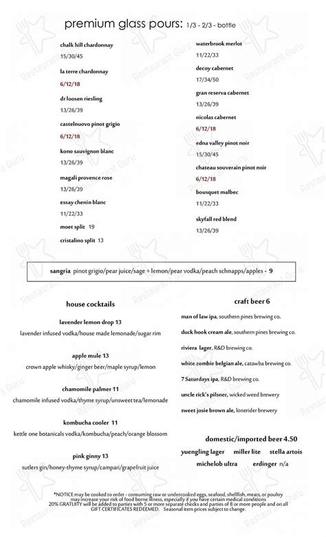 Menu at Ironwood Cafe, Southern Pines