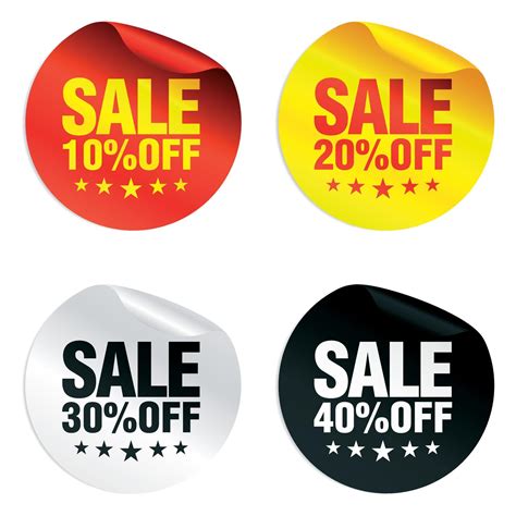 Sale colorful stickers set 10, 20, 30, 40 percent off with stars ...