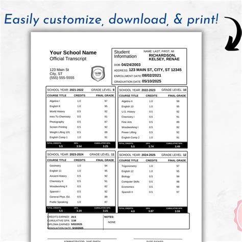 Image result for Sample High School Transcript Template