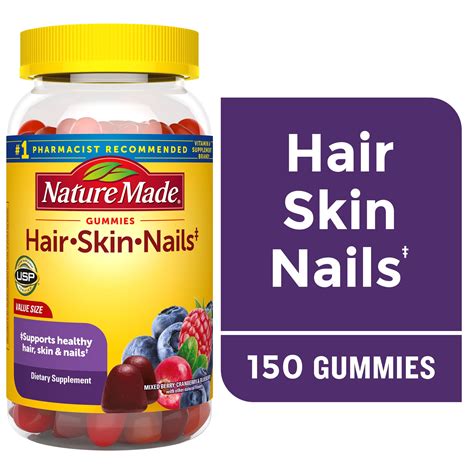 Nature Made Hair, Skin, Nails Biotin 2500 mcg Vitamin Gummies, Chewable ...