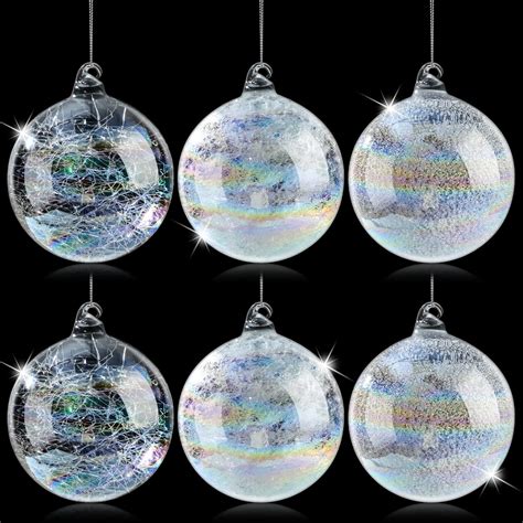 Amazon.com: Syhood 6 Pcs Iridescent Christmas Glass Ball Ornaments 4 ...