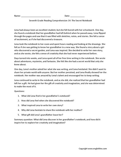 7th Grade Reading Comprehension Worksheets | Printable Passages & Questions