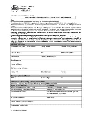 Fillable Online CLINICAL FELLOWSHIP/ OBSERVERSHIP APPLICATION FORM Fax ...