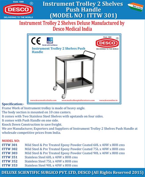 Medical Instrument Trolley 2 Shelves Push Handle - Manufacturers ...