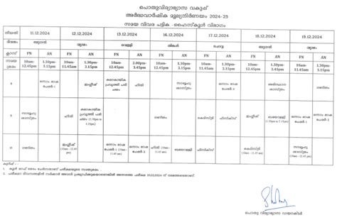 Second Term Examination 2024 - Time Table - Class 1 to 10