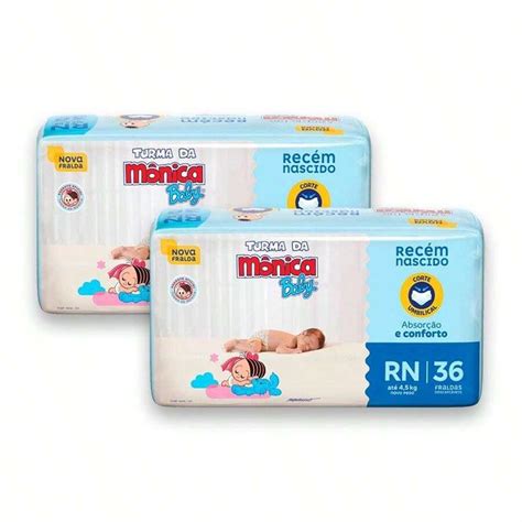Kit 2 Pacotes Fralda RN 4,5kg Recém Nascido Turma da Monica 36un cada ...