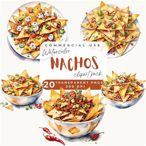Nacho Clipart, Watercolor Loaded Nachos Clip Art PNG, Mexican Cuisine ...