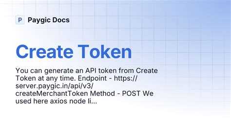 Create Token | Paygic Docs