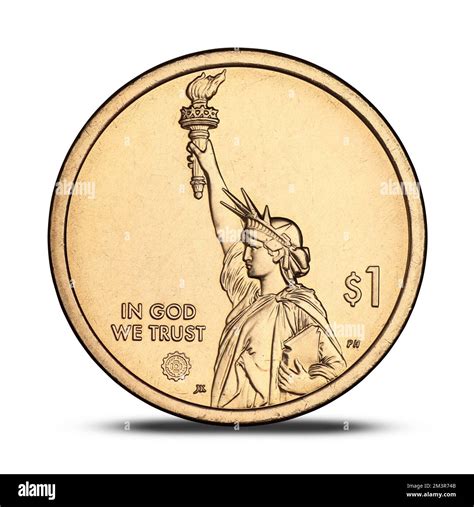 American one dollar coin with the statue of liberty on a white ...