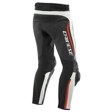 Dainese Alpha Perforated Leather Pants White Black Fluro Red– Moto Central