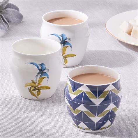 Buy Mandarin Botanica Set of 3 Bone China Kulhad Cups - 240ml from Home ...