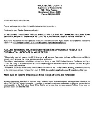 Fillable Online Senior Citizen Freeze Exemption Form - Rock Island ...