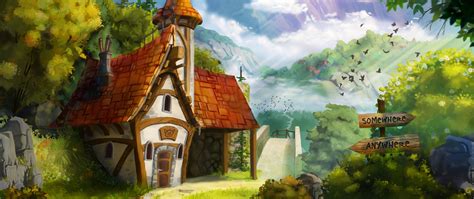 Download wallpaper 2560x1080 house, fairytale, landscape, art dual wide ...