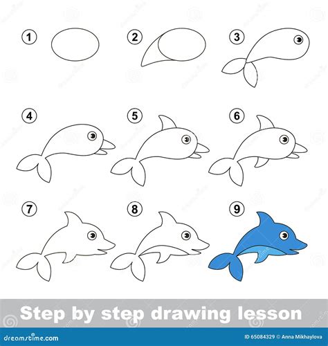 Drawing Tutorial. How To Draw A Dolphin Stock Vector - Image: 65084329