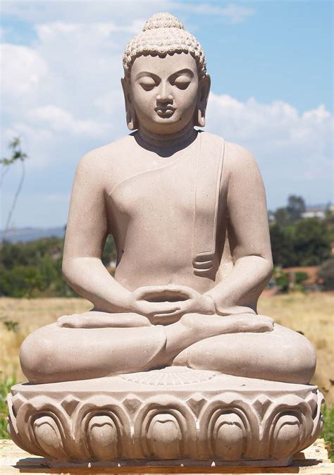 Sunnar Stone Meditating Buddha Statue 32" (#71sun10): Lotus Sculpture