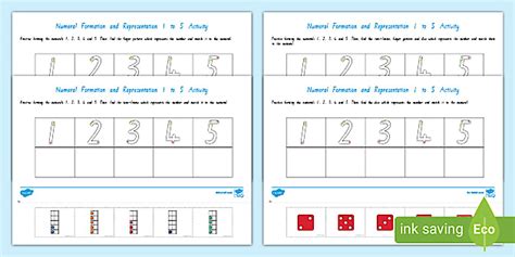NZ Number Formation and Representation 1 to 5 Activity