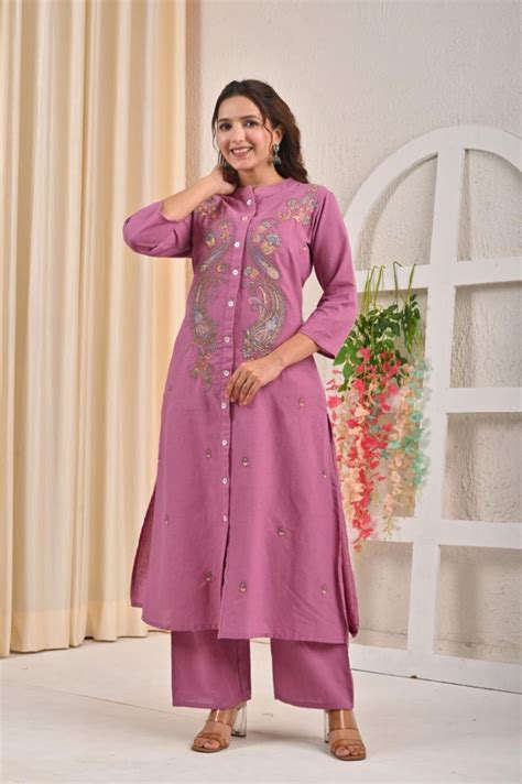 Naisha K 71 Khadi Cotton Embroidered Kurti With Bottom Collection