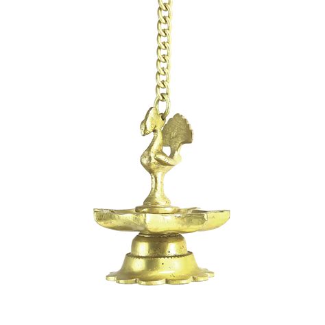 Peacock Deepak Golden Chain Brass Hanging Oil Wick Diya - eCraftIndia ...