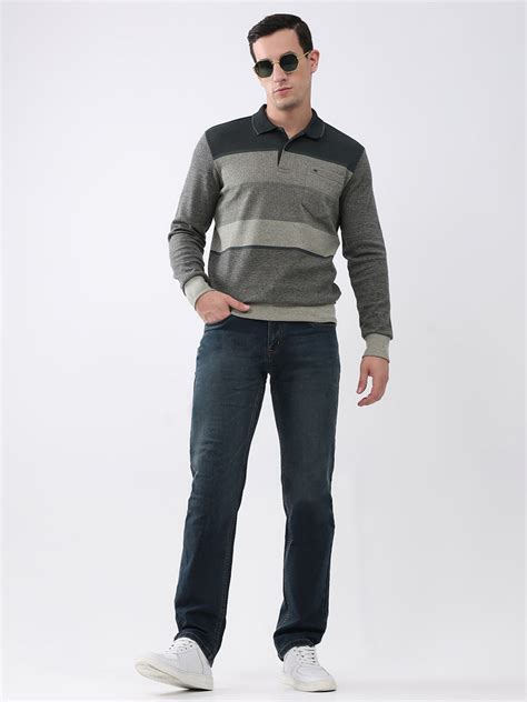 Buy Men Olive Stripe Collar Full Sleeve Winter T-Shirt Online in India ...