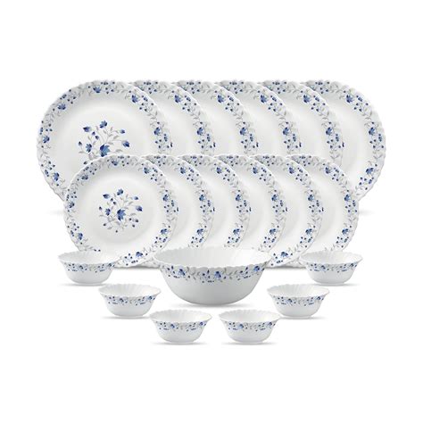 LaOpala Diva Mystique Glass Dinner Set of 19 Pieces (Blue, White ...