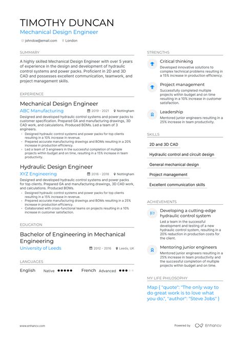 3 Mechanical Design Engineer CV Examples for 2023