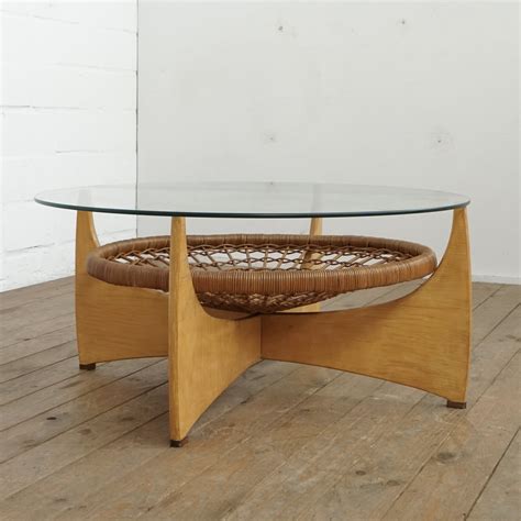 Wood, rattan & glass coffee table by Gebroeders Jonkers | #322774