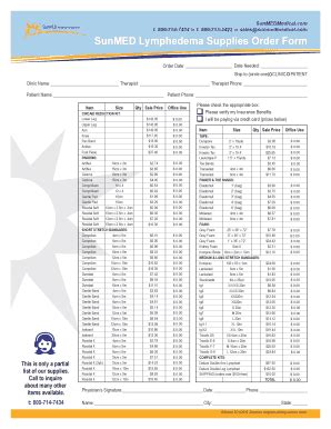 Fillable Online SunMED Lymphedema Supplies Order Form t 800-714-7434 f ...