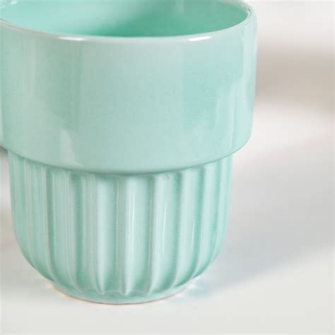 Mint Blue Stackable Ceramic Cup Set Of 4 280ml Online - Premium Tea cup ...
