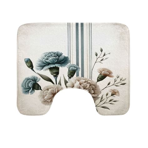 East Urban Home Flower Toilet Mat U-Shape Bathroom Rug 20" Eggshell Pale Seafoam | Wayfair