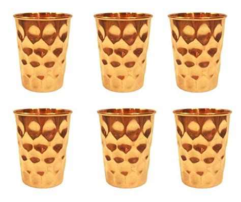 Buy KUVI Pure Copper Solitaire Diamond Design Glasses Tumblers 6 Piece ...