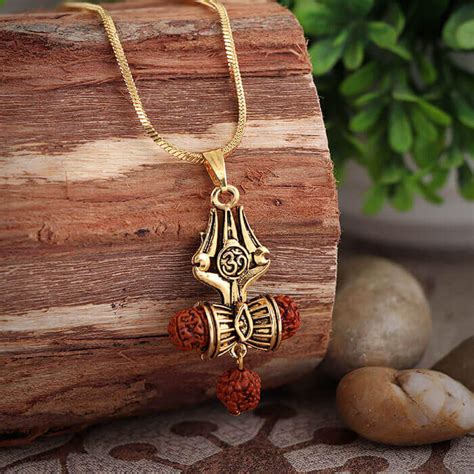 Shiva Trishul Om Golden Metal Locket For Men – Prabhubhakti