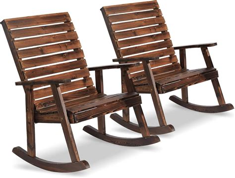 3 PCS Rocking Bistro Set - Outdoor Wood Rocking Chairs with The Coffee ...