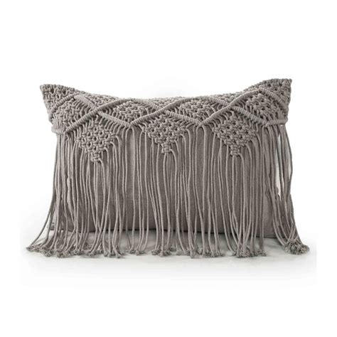 Grey Macrame Cushion with fringes – Sashaaworld