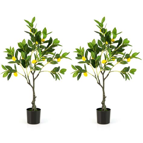 Costway 1/2 PCS 2.6 FT Tall Artificial Lemon Tree with Lemon Fruits ...