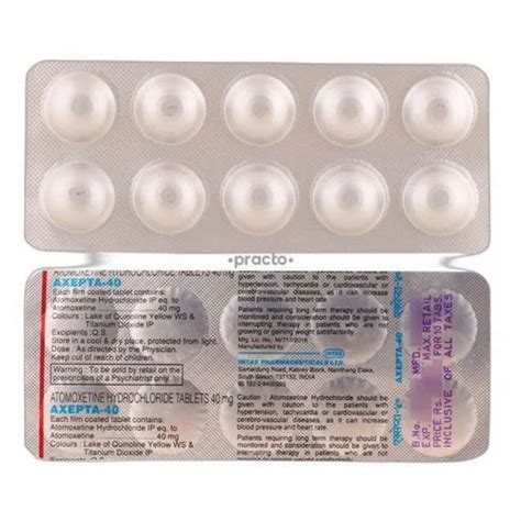 Anti Depressant & Anti Anxiety Drugs - Axepta 40mg Atomoxetine Tablets ...