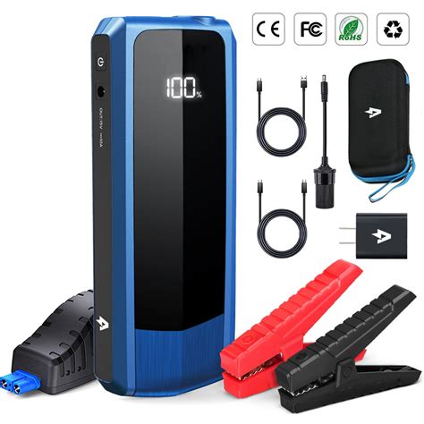 Audew Portable Automotive Car Jump Starter Kit, 2000A Peak 20000mAh, 12V Car Jumper, Quick ...