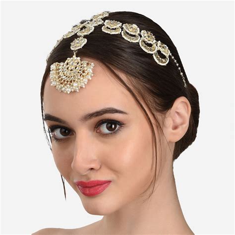 Buy Zaveri Pearls Gold Tone Kundan and Pearls Bridal Mathapatti Style ...